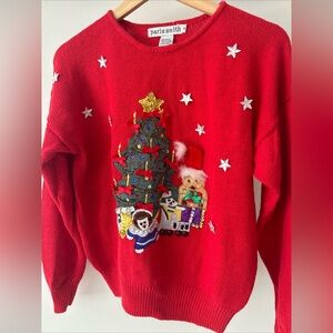 Vintage Christmas sweater Size M With Teddy Bear